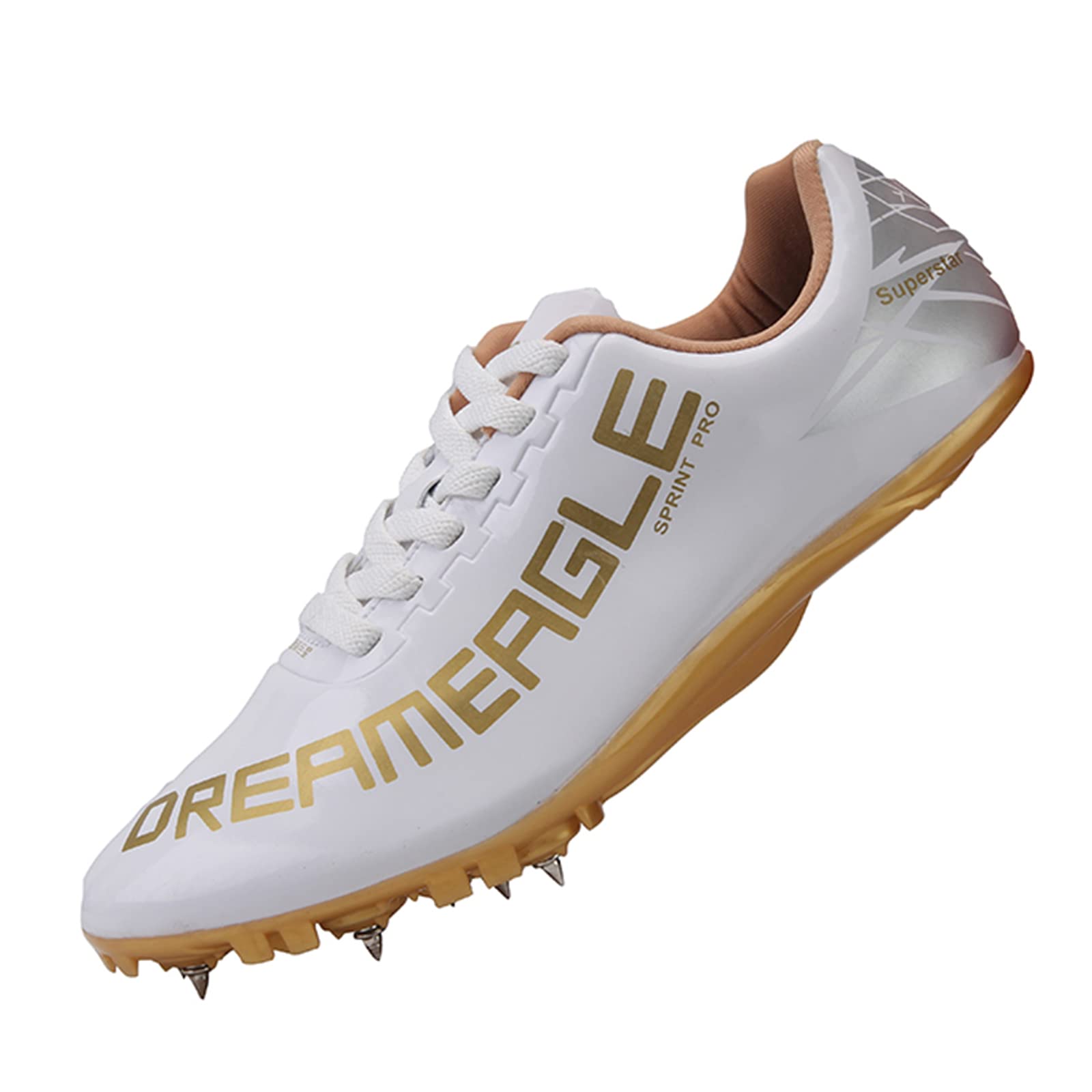 TURAFO Mens Track and Field Shoes Teenagers Spikes Sneakers Boys Track Race Jumping Professional Running Nail Spikes Shoes Boys Girls White
