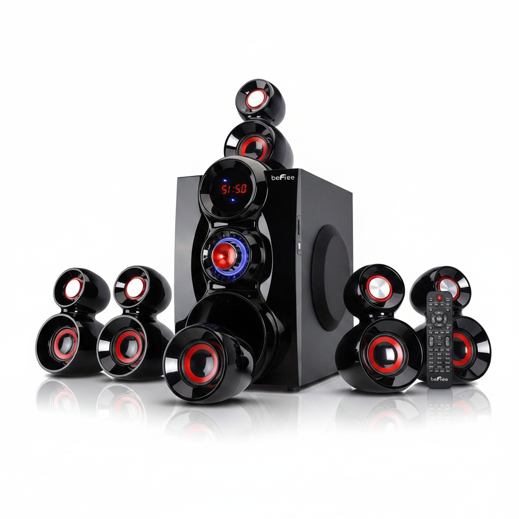beFree Sound 5.1 Channel Bluetooth Surround Sound Speaker System- Red
