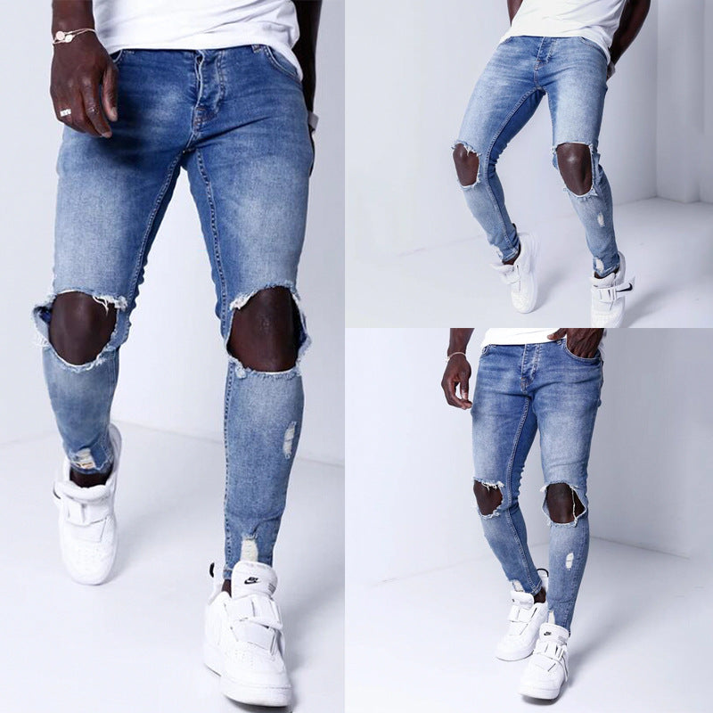 Blue Ripped Denim Slim Fit Trousers