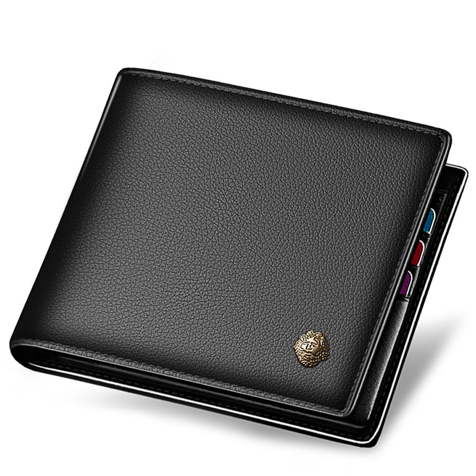 LAORENTOU Mens Wallet Genuine Leather Mens Bifold Wallets with Zipper Coin Pocket Casual Men Purse Slim Wallet