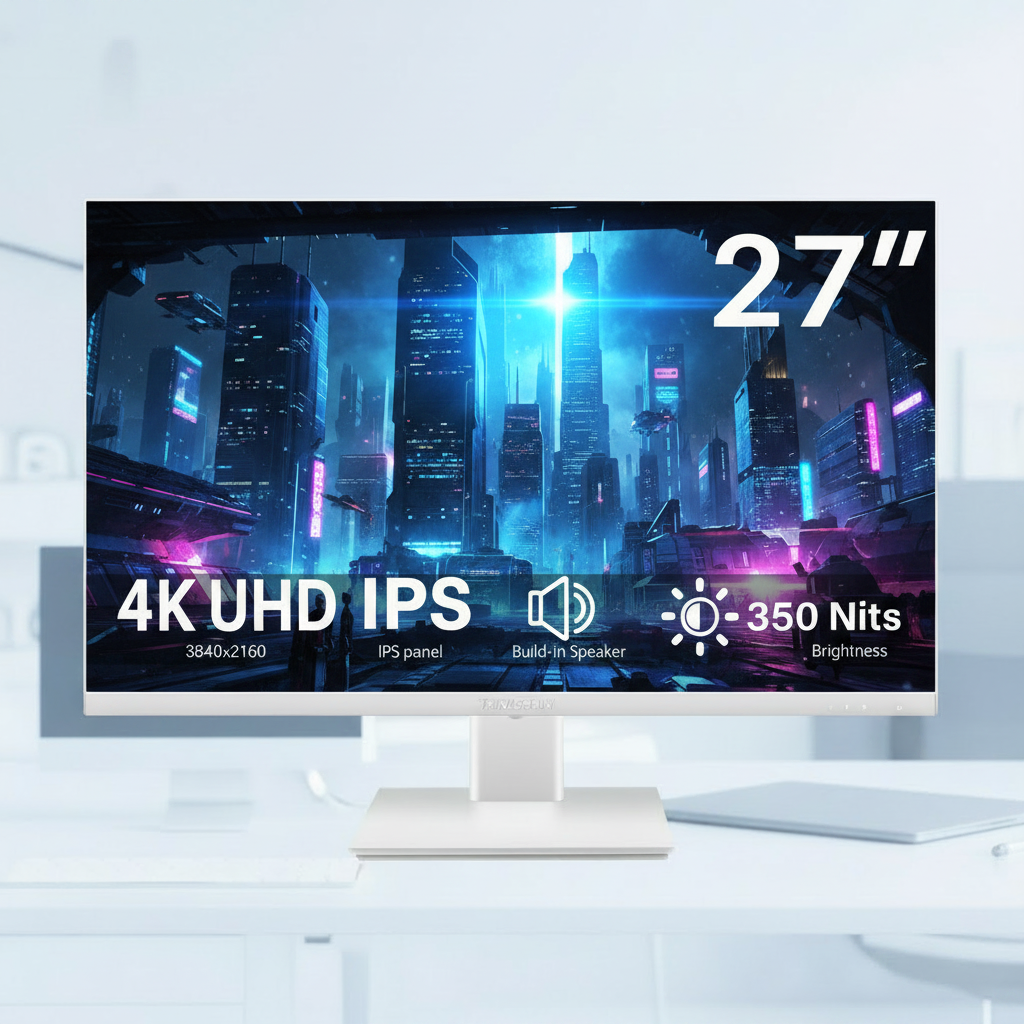 Thinlerian 27 Inch 4K UHD 3840 x 2160 Computer Monitor IPS Display Ultra-Thin Bezel HDMI DisplayPort VESA Build-in Speakers PC Monitor for Design Work Gaming White