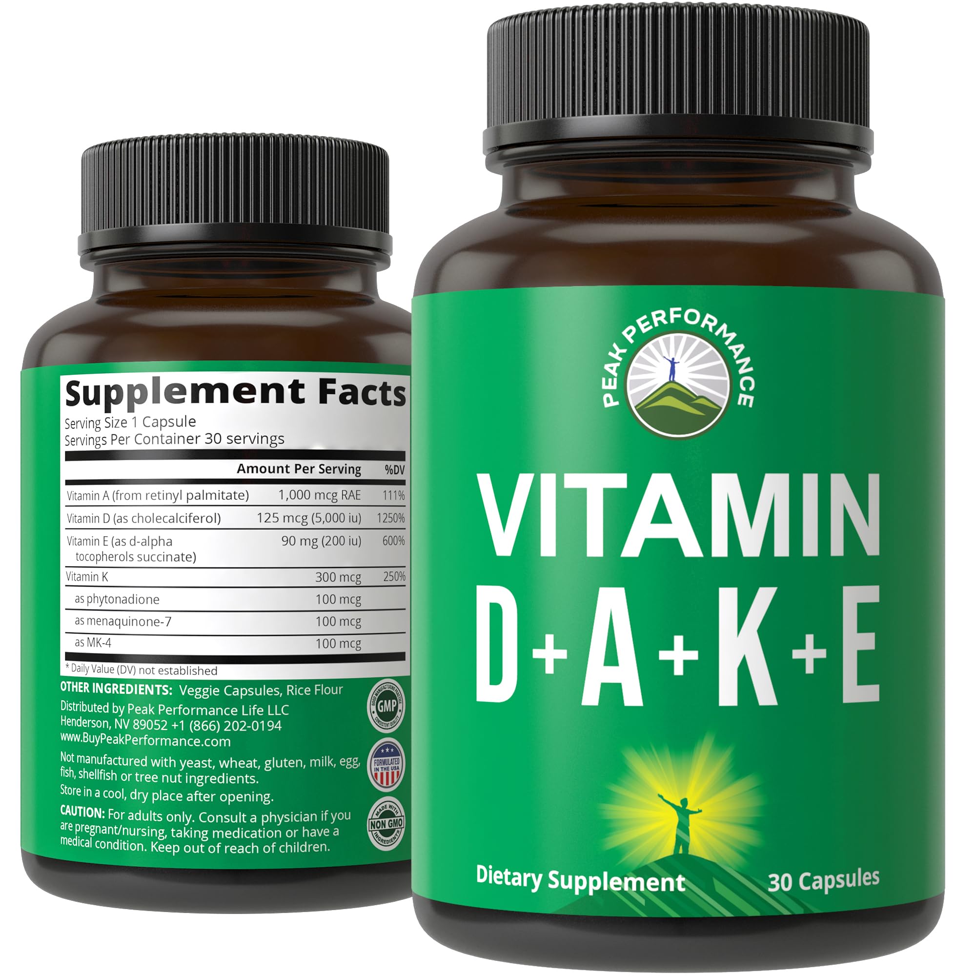 DAKE Vitamin Supplement. Vitamin D 5000 iu + Vitamin A + Vitamin K + Vitamin E In 1 Vegan Capsule. ADK Vitamin Supplement With E. D3 K2. Essential Vitamins For Mood Immune Bone Vision Heart