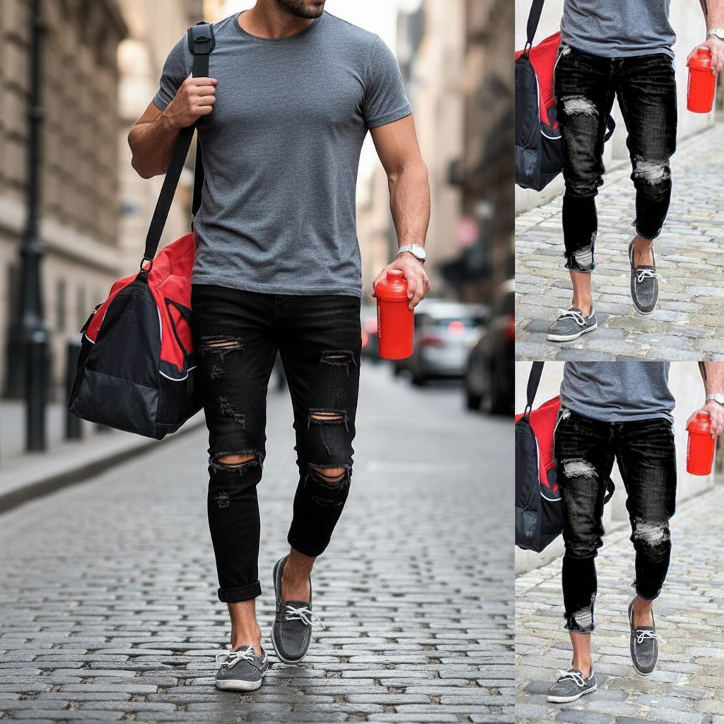 Men's Slim Fit Ripped Jeans - Casual Denim Trousers