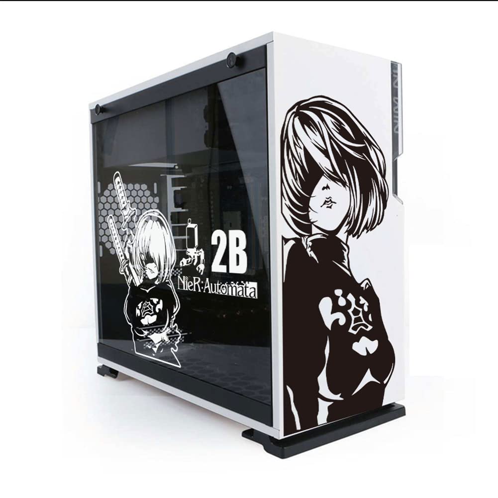 NieR:Automata Decor Stickers for PC CaseAnime Vinly Decal for ATX MId Tower Gaming Computer SkinWaterproof Easy Removable Hollow Out Sticker (Black and White)