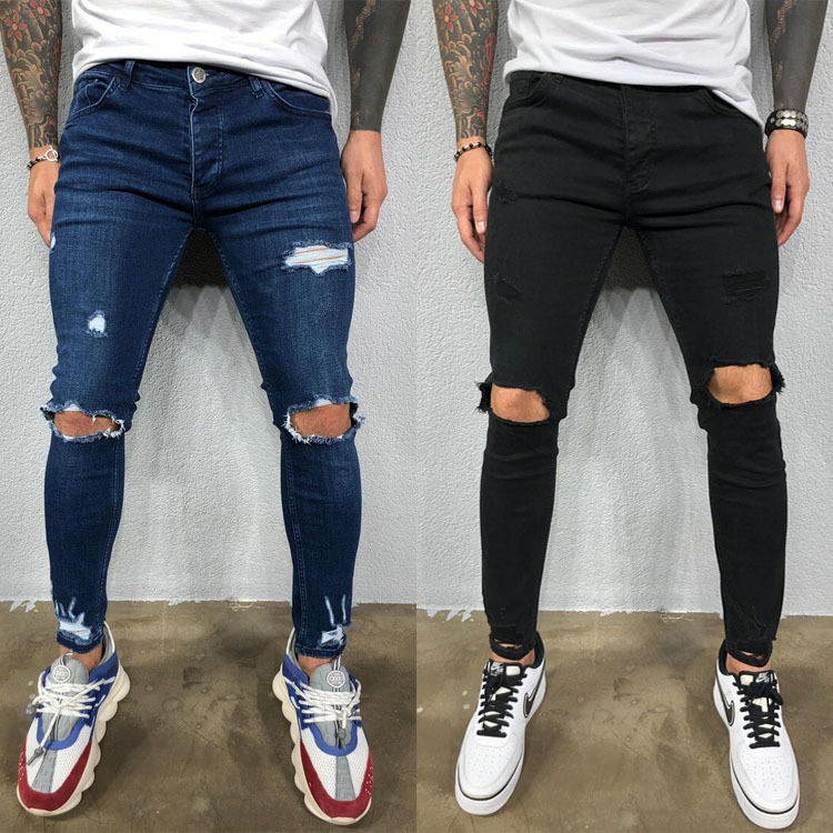 Blue Ripped Denim Slim Fit Trousers