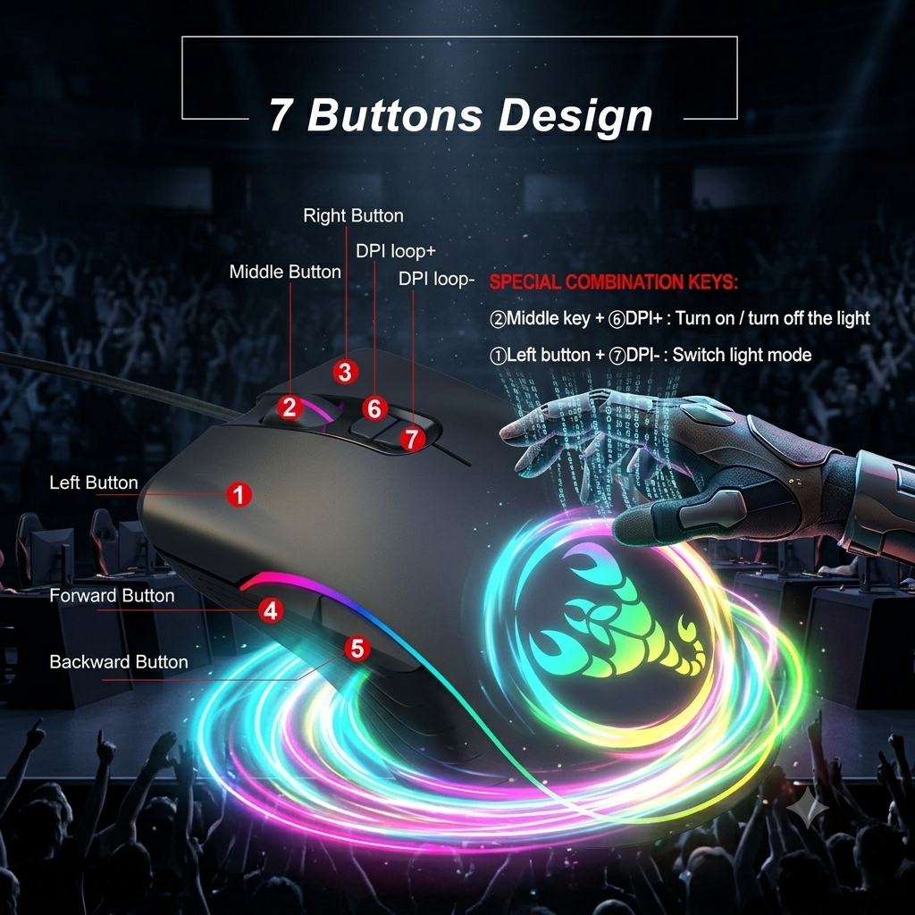Mouse da Gaming Cablato Luminoso