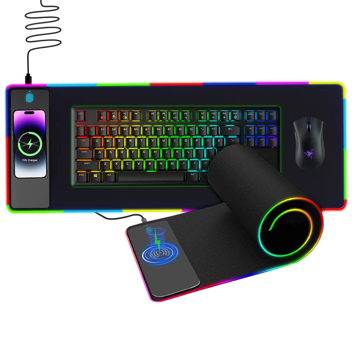 Tappetino per mouse RGB con ricarica wireless (tappetino grande da scrivania)