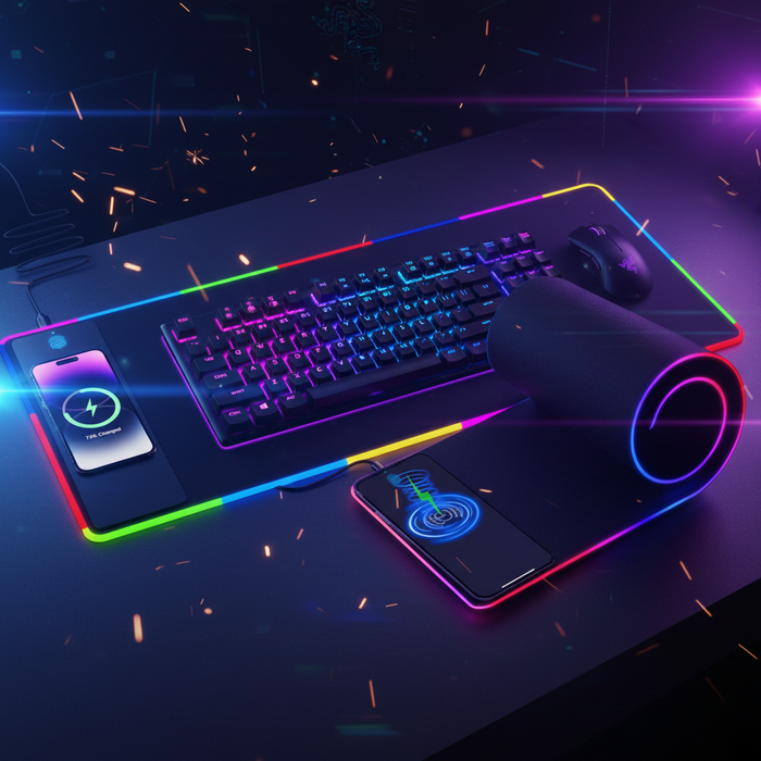 Tappetino per mouse RGB con ricarica wireless (tappetino grande da scrivania)