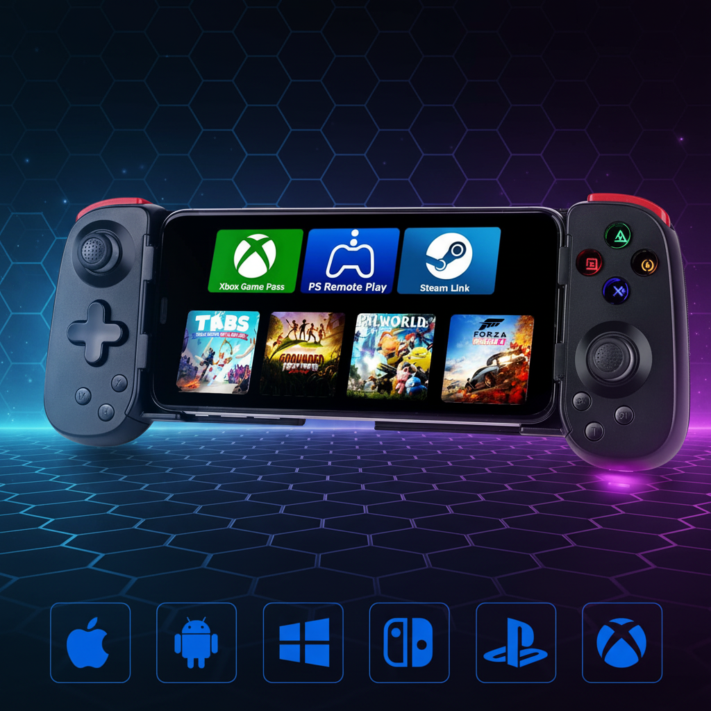 Bluetooth Mobile Game Controller for iOS & Android Wireless Retractable Gaming Gamepad Handheld Joystick - Turn Your Phone into a Gaming Console! Support Xbox/PS/Switch/PC/Steam (Black)