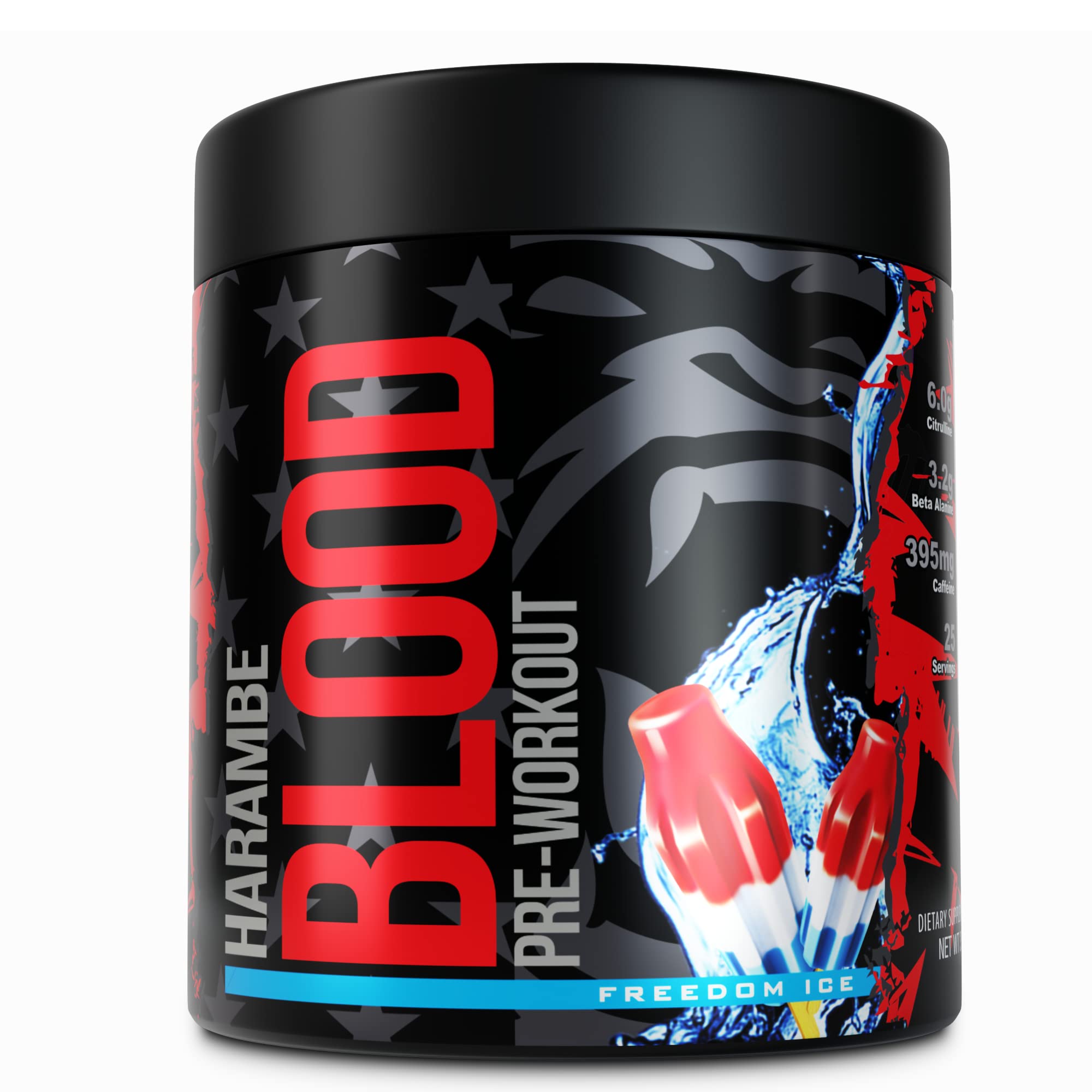 Harambe Pre Workout ✮ Extreme Preworkout Supplement for Men & Women ✮ Strong Pre Workout Powder ✮ 395mg Caffeine with Dynamine ✮ Best High Stim Pre-Workout for Pumps Energy & Focus (Freedom Ice)