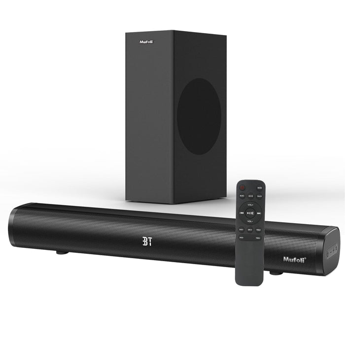 Sound Bars for TV with Subwoofer 2.1 CH 120W Soundbar for TV for PC Gaming Surround Sound System TV Sound Bar Speakers Home Theater with Bluetooth HDMI AUX USB Opt Connection 16 Inch MF604S